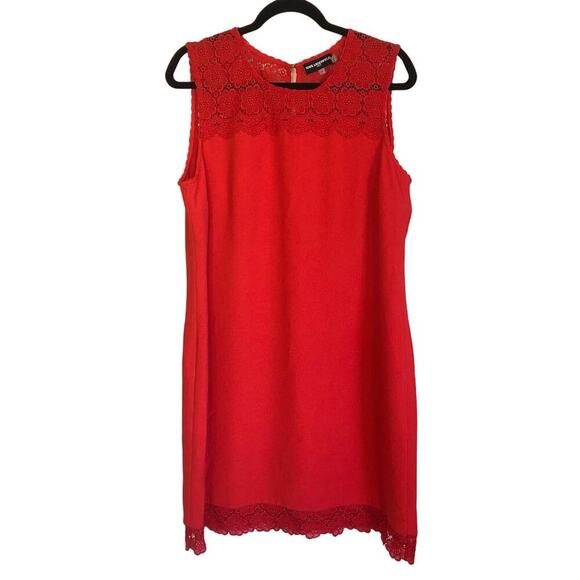 Karl Lagerfeld Size 16 Red Sheath Dress Lace Neckline Lace Hem Party Holiday - Picture 1 of 8